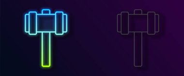 Parlayan neon çizgisi Balyoz simgesi siyah arkaplanda izole edildi. Vektör