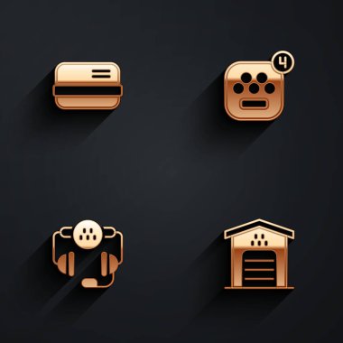 Kredi kartını, Taksi mobil uygulamasını, telefon servisini ve taksi simgesini uzun gölgeli olarak ayarla. Vektör