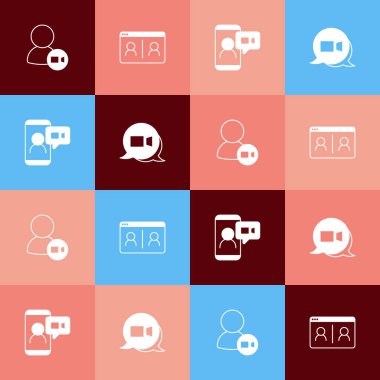 Pop Art Görüntülü Sohbet Konferansı 'nı ve ikonu ayarla. Vektör