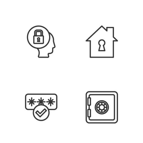 Set Line Safe Password Protection Lock House Icon Vector — Stock vektor