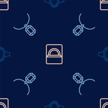 Elmas nişan yüzüğü, kolye ve kusursuz desenli bir kutu. Vektör