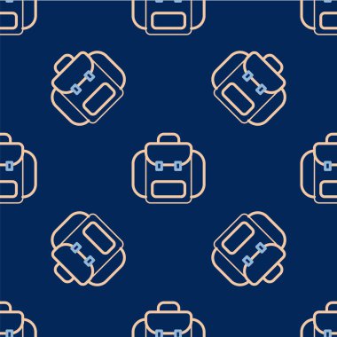 Sırt çantası simgesi çizgisi mavi arkaplanda izole edilmiş. Kamp ve dağ gezisi sırt çantası. Vektör