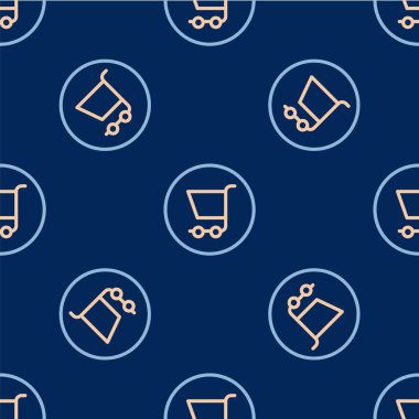 Hat alışveriş arabası simgesi mavi arka planda izole edilmiş kusursuz desen. İnternetten satın alma konsepti. Servis tabelası. Süpermarket sepeti sembolü. Vektör