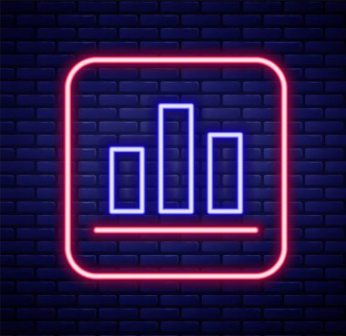 Parlayan neon hattı pasta grafiği bilgi simgesi tuğla duvar arka planında izole edildi. Diyagram çizelgesi. Renkli taslak konsepti. Vektör
