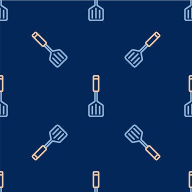 Spatula simgesi mavi arkaplanda izole edilmiş. Mutfak spatula ikonu. Barbekü spatula işareti. Barbekü ve ızgara aleti. Vektör