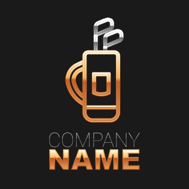 Siyah arka planda golf sopası simgesi olan çizgi golf çantası. Renkli taslak konsepti. Vektör