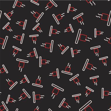 Çizgi çay ikonu siyah arka planda izole edilmiş pürüzsüz desen. Vektör