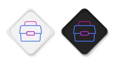 Sallanan kutu kutusu ya da vites kutusu ve beyaz arka planda izole edilmiş balıkçılık ekipmanları ikonu. Balık oltası. Renkli taslak konsepti. Vektör