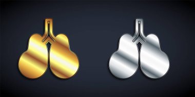 Altın ve gümüş renkli akciğerler siyah arkaplanda izole edilmiş. Uzun gölge tarzı. Vektör