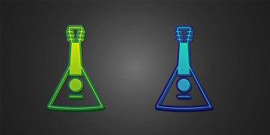 Siyah arkaplanda yeşil ve mavi müzik aleti Balalaika simgesi izole edildi. Vektör