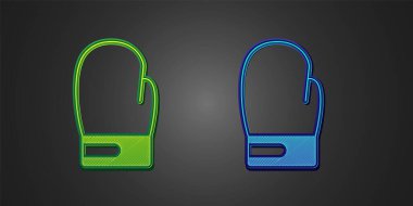 Siyah arkaplanda yeşil ve mavi boks eldiveni ikonu var. Vektör