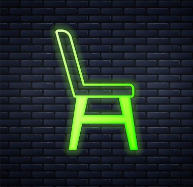 Parlayan neon sandalye ikonu tuğla duvar arkasında izole edilmiş. Vektör