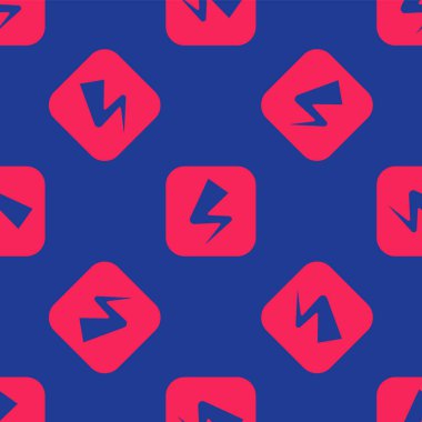 Kırmızı Şimşek simgesi mavi arka planda izole edilmiş. Flaş işareti. Flaş ikonunu yükle. Gök gürültüsü. Yıldırım çarpması. Vektör