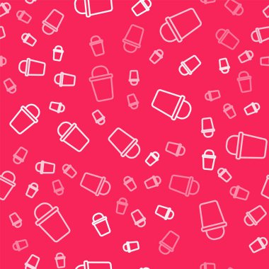 Beyaz çizgi Bucket simgesi kırmızı arkaplanda izole edilmiş. Temizlik hizmeti konsepti. Vektör