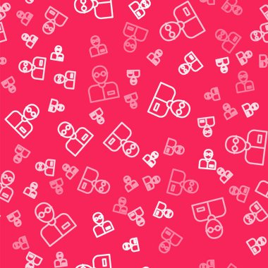 Beyaz çizgi Öğretmen simgesi kırmızı arkaplanda kusursuz desen izole etti. Vektör