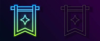 Parlayan neon hattı Ortaçağ bayrağı simgesi siyah arkaplanda izole edildi. Bir kral ya da kraliçe tarafından yönetilen ülke, devlet ya da bölge. Vektör