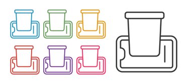 Gıda siparişini beyaz arkaplanda izole edilmiş gezici simgeye ayarla. Cep telefonuyla sipariş verin. Restoran yemek teslimatı konsepti. Simgeleri renklendirin. Vektör