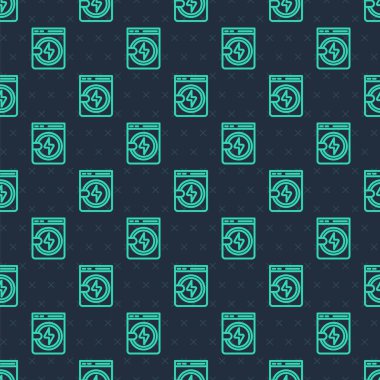 Yeşil çizgi yıkama ikonu mavi arka planda kusursuz desen izole etti. Çamaşır makinesi simgesi. Çamaşır makinesi, çamaşır makinesi. Ev aletleri sembolü. Vektör