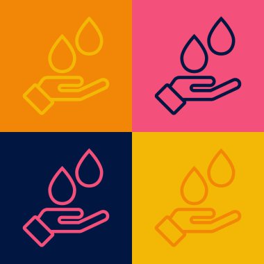 Popüler sanat çizgisi, arka planda sabun simgesiyle ellerini yıkıyor. Virüs ve bakterileri önlemek için ellerini sabunla yıkıyorsun. Vektör