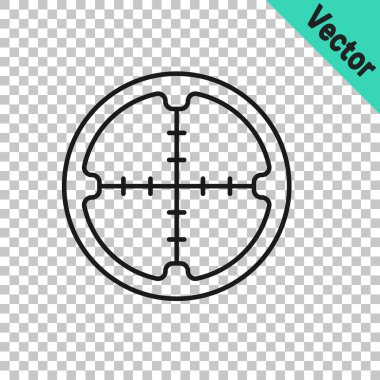 Siyah çizgi keskin nişancı optik görüş ikonu şeffaf arkaplanda izole edildi. Keskin nişancı dürbünü. Vektör