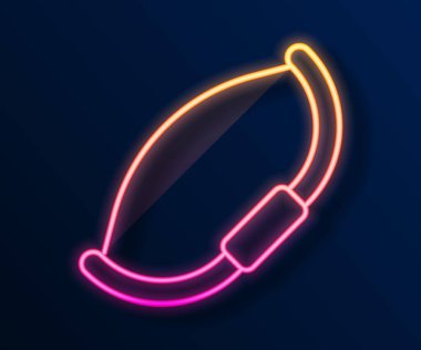 Parlayan neon hattı Ortaçağ yay simgesi siyah arka planda izole edildi. Ortaçağ silahı. Vektör