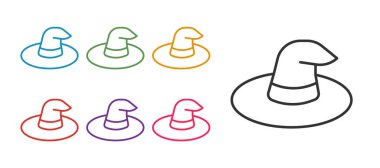 Cadı şapkası simgesi beyaz arkaplanda izole edildi. Mutlu Cadılar Bayramı Partisi. Simgeleri renklendirin. Vektör