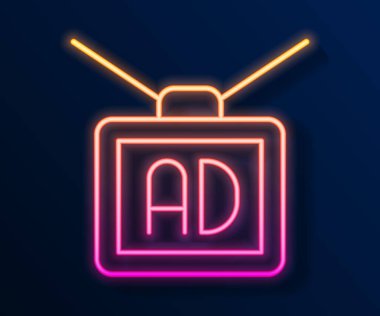 Parlayan neon hattı reklam simgesi siyah arkaplanda izole edildi. Pazarlama ve tanıtım süreci kavramı. İlgili reklamlar. Sosyal medya reklamcılığı. Vektör