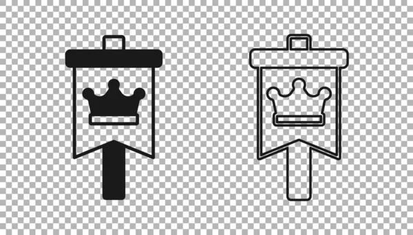 黑色中世纪标志图标孤立在透明的背景上 国王或王后统治的国家 州或领土 — 图库矢量图片