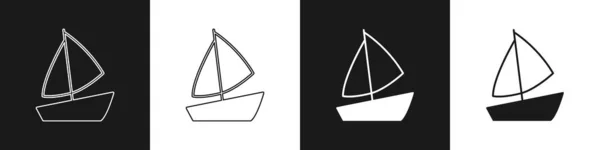 Définir Voilier Yacht Icône Voilier Isolé Sur Fond Noir Blanc — Image vectorielle