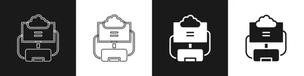 Stel Cloud Database Pictogram Geïsoleerd Zwart Wit Achtergrond Cloud Computing — Stockvector