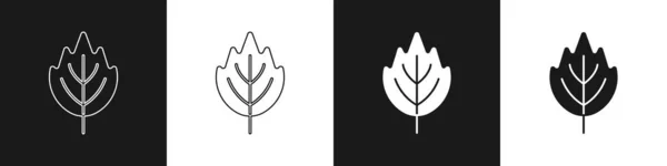 黒と白の背景に葉のアイコンを設定します サインを残す 新鮮な天然物のシンボル ベクトル — ストックベクタ