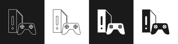 Console Videogiochi Con Icona Joystick Isolata Sfondo Bianco Nero Vettore — Vettoriale Stock