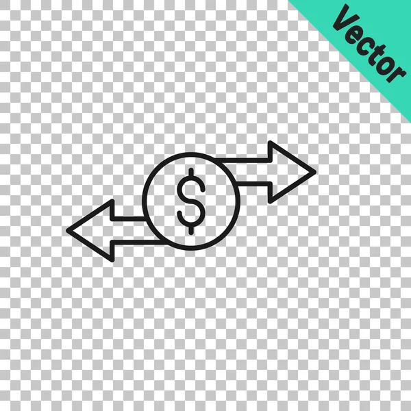 Black Line Money Exchange Icon Isolated Transparent Background Cash Transfer — Stock Vector