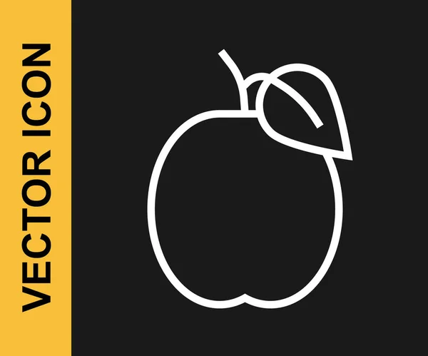 White Line Plum Fruit Icon Isolated Black Background Vector — Stock Vector
