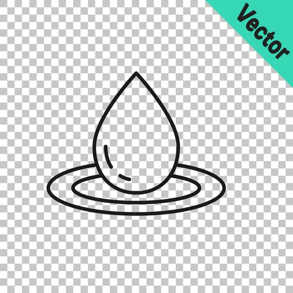 Línea Negra Icono Gota Agua Aislado Sobre Fondo Transparente Vector — Vector de stock