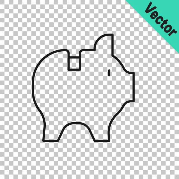 Negro Línea Piggy Icono Orilla Aislado Sobre Fondo Transparente Icono — Vector de stock