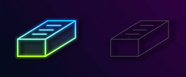 Glowing neon line Brick icon isolated on black background.  Vector