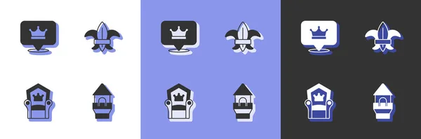 Conjunto Torre Del Castillo Corona Del Rey Trono Medieval Flor — Vector de stock