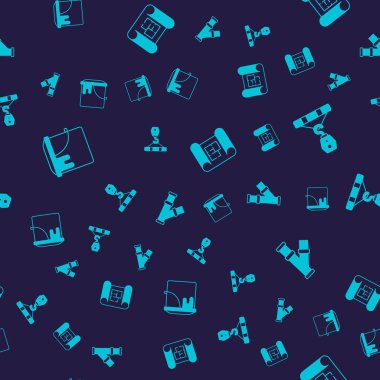 Boya kovası, turna kancası, ev planı ve endüstriyel metalik boruyu kusursuz desenlere ayarlayın. Vektör