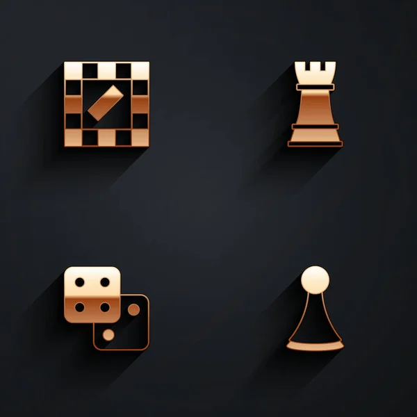 長い影とボードアイコンのためのボードゲーム チェス ゲームダイスとチップを設定します ベクトル — ストックベクタ