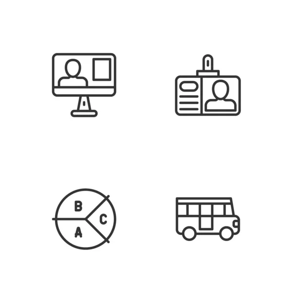Встановити Рядок Шкільний Автобус Інфографіку Діаграми Пирогів Онлайн Клас Значок — стоковий вектор