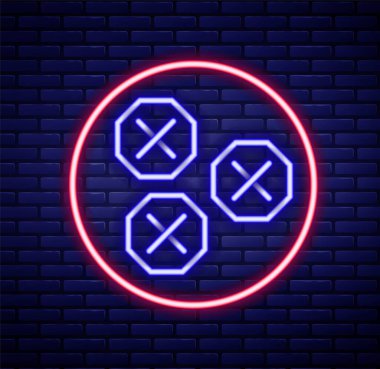 Parlayan neon hattı Wonton simgesi tuğla duvar arkasında izole edildi. Çin yemeği. Renkli taslak konsepti. Vektör.