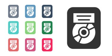 Çerçeve simgesinde siyah disk ödülü beyaz arkaplanda izole edildi. Modern tören. En çok satan. Müzik kupası. Simgeleri renklendirin. Vektör.