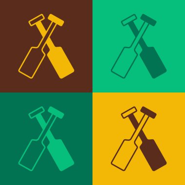 Pop art kürekleri ya da kürekleri çaprazladı tekne simgesi renk arkaplanında izole edildi. Vektör.