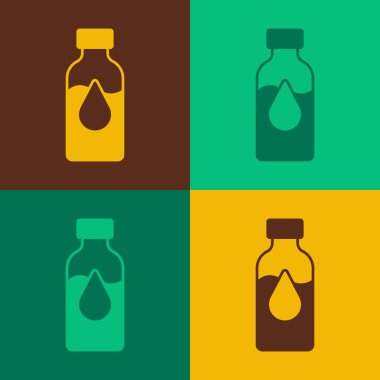 Pop Art Petrol test tüpü ikonu renk arkaplanında izole edildi. Komiklik şişesi ve düşen damla. Vektör.