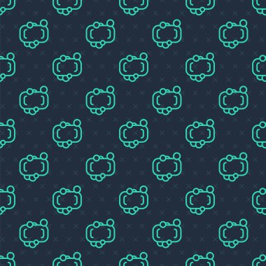 Yeşil çizgi sabun simgesi mavi arkaplanda izole edilmiş pürüzsüz desen. Köpüklü sabun çubuğu. Vektör.