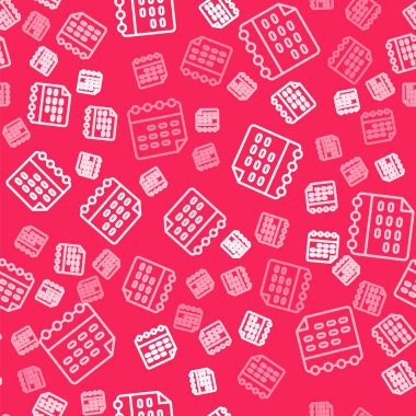 Beyaz çizgi okul zaman çizelgesi simgesi kırmızı arkaplanda izole edilmiş kusursuz desen. Vektör.