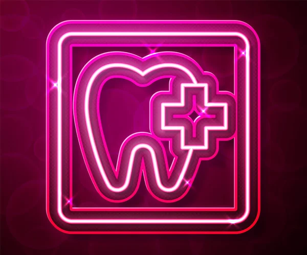 Glowing Neon Line Dental Clinic Location Icon Isolated Red Background —  Vetores de Stock