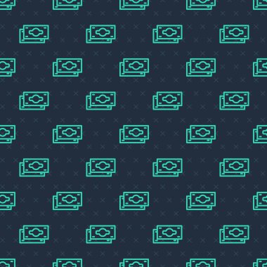 Yeşil Hat Yığını kağıt para para ikonu mavi arka planda izole edilmiş kusursuz desen. Para desteleri. Para birimi. Vektör.