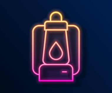 Parlayan neon hattı kamp feneri ikonu siyah arkaplanda izole edildi. Vektör.